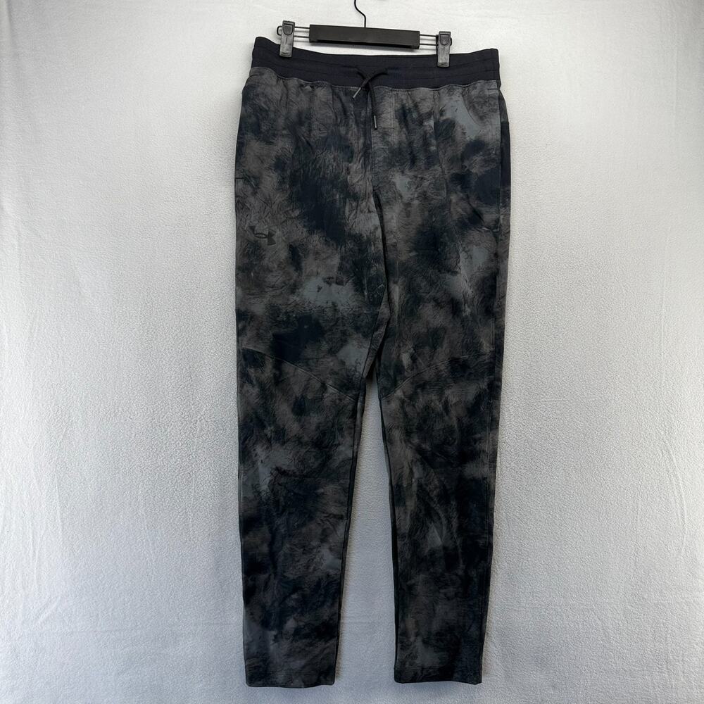 Under Armour Sweatpants Men's Large Black Gray Tie Dye Tapered Workout Training